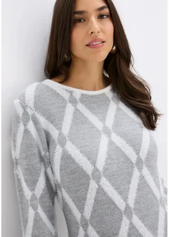 Strickkleid mit Rautenmuster aus Federgarn