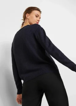 Strick-Pullover mit Rundhals-Ausschnitt in Melange