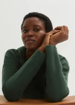 Strick-Pullover mit V-Ausschnitt und Kapuze