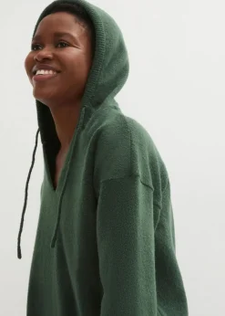 Strick-Pullover mit V-Ausschnitt und Kapuze