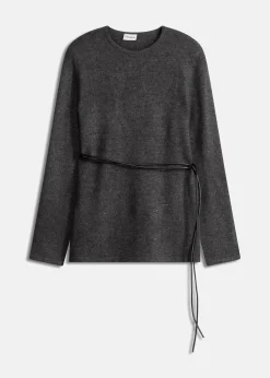 Strickshirt mit Wollanteil und Lederimitat- Bindeband