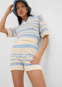 Strick-Shorts aus luftigem Baumwoll-Leinen-Mix