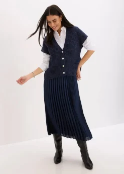 Strick-Weste mit dekorativen Knöpfen und Wollanteil