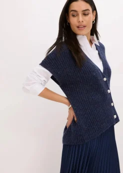 Strick-Weste mit dekorativen Knöpfen und Wollanteil