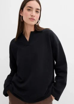 Sweatshirt mit gestricktem Polokragen aus Bio-Baumwolle