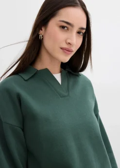 Sweatshirt mit gestricktem Polokragen aus Bio-Baumwolle