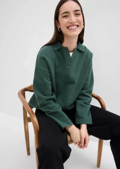 Sweatshirt mit gestricktem Polokragen aus Bio-Baumwolle