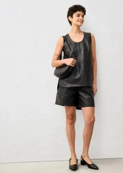 Tanktop mit Vorderseite aus Lammnappa-Leder