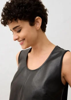 Tanktop mit Vorderseite aus Lammnappa-Leder