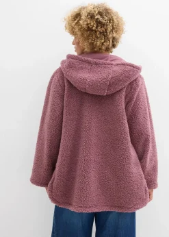 Teddy-Fleece Jacke in A-Linie mit Seitenschlitzen