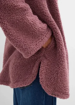 Teddy-Fleece Jacke in A-Linie mit Seitenschlitzen