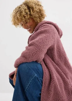 Teddy-Fleece Jacke in A-Linie mit Seitenschlitzen