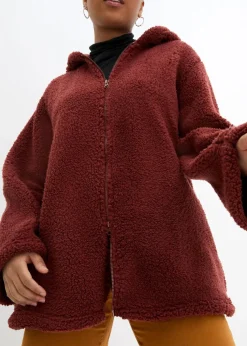 Teddy-Fleece Jacke in A-Linie mit Seitenschlitzen