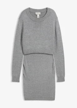 2-teiliges Umstandsset aus Pullover und Rock aus Baumwolle mit Glanzgarn