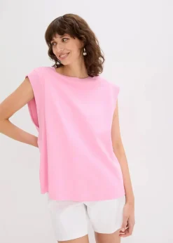 Top mit Ripp-Einsatz am Ärmel