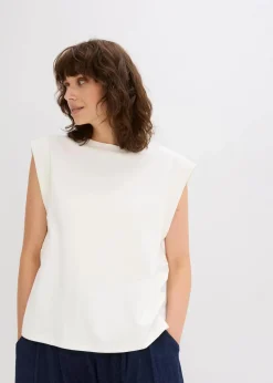 Top mit Ripp-Einsatz am Ärmel