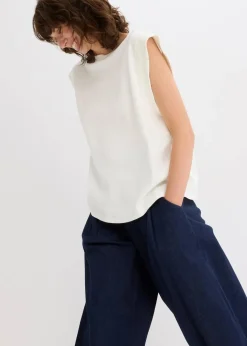 Top mit Ripp-Einsatz am Ärmel