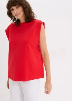 Top mit Ripp-Einsatz am Ärmel