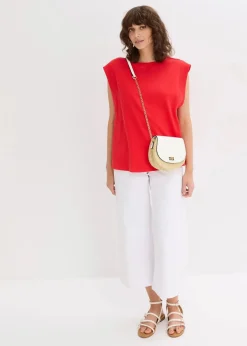 Top mit Ripp-Einsatz am Ärmel