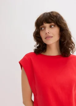 Top mit Ripp-Einsatz am Ärmel