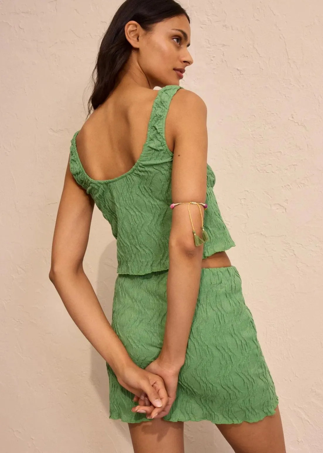 Top mit Schnürung in Struktur Optik