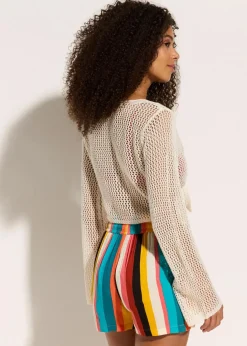 Transparente Strand Ajour-Strickjacke