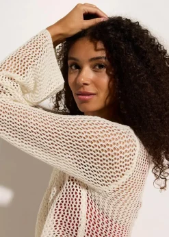 Transparente Strand Ajour-Strickjacke