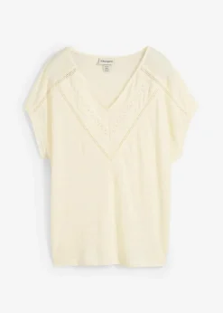 T-Shirt aus reinem Leinen mit Spitze