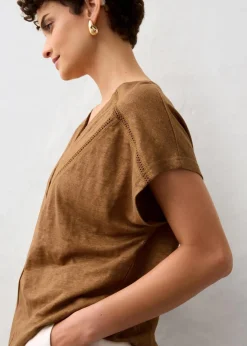 T-Shirt aus reinem Leinen mit Spitze