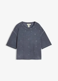 T-Shirt mit Glitzersteinen aus reiner Baumwolle
