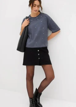 T-Shirt mit Glitzersteinen aus reiner Baumwolle