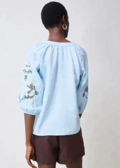 Tunika aus reinem Leinen, mit Lochstickerei