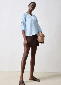 Tunika aus reinem Leinen, mit Lochstickerei