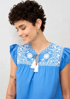 Tunika mit Seidenanteil und Stickerei