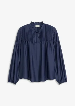 Tunikabluse aus glänzendem Satin mit Biesen