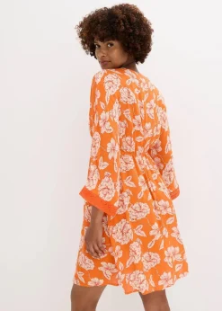 Tunika-Kleid mit Spitze aus strukturierter Viskose