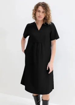 Tunika-Kleid mit Taschen aus Leinen-Baumwoll-Mix