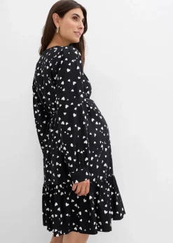 Umstands- und Stillblusenkleid mit süßem Herzendruck aus reiner Viskose