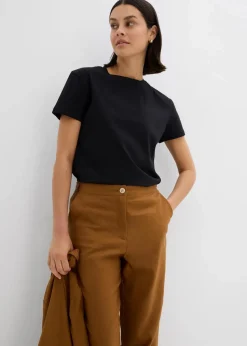 Verkürzte High-Waist-Hose aus Leinen-Viskose-Mix