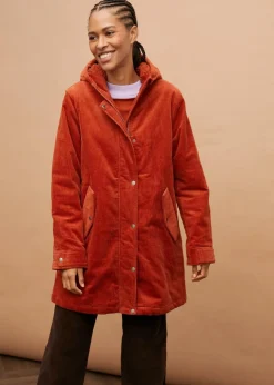 Warmer Cord-Parka mit Teddy-Futter in der Kapuze, in A-Linie