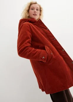 Warmer Cord-Parka mit Teddy-Futter in der Kapuze, in A-Linie