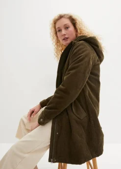 Warmer Cord-Parka mit Teddy-Futter in der Kapuze, in A-Linie