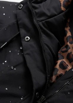 Wasserabweisender Outdoor-Kurzmantel mit Gürtel, Leo-Futter