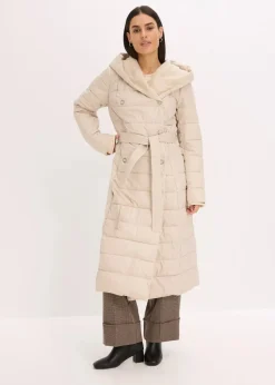 wasserabweisender Steppmantel mit Wollimitat Besatz und Bindegürtel (2-tlg.)