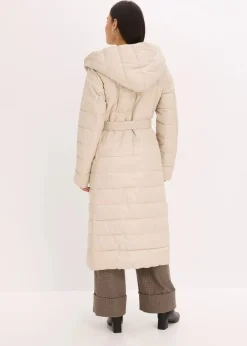 wasserabweisender Steppmantel mit Wollimitat Besatz und Bindegürtel (2-tlg.)