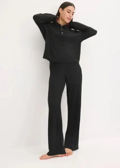 Weit geschnittener Loungewear Hausanzug aus weicher Rippe