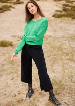 Weite Stretchcord-Culotte mit High-Waist-Bequembund, 7/8-Länge