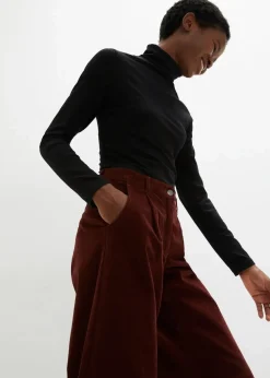 Weite Stretchcord-Culotte mit High-Waist-Bequembund, 7/8-Länge