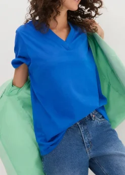 Weites Long-Shirt mit V-Ausschnitt, Kurzarm (5er Pack)