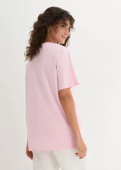 Weites Long-Shirt mit V-Ausschnitt, Kurzarm (5er Pack)